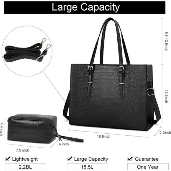 Laptop Bag for Women 15.6 inch Laptop Tote Bag Leather Classy Computer Briefcase - Picture 4 of 6